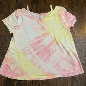 justice pink, orange and yellow tie-dye shirt